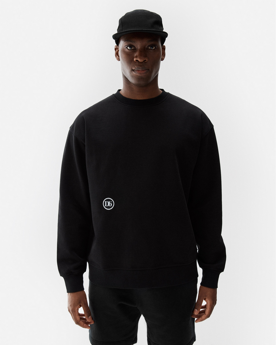 Essential Black Crewneck Sweater, 450 GSM Organic Cotton